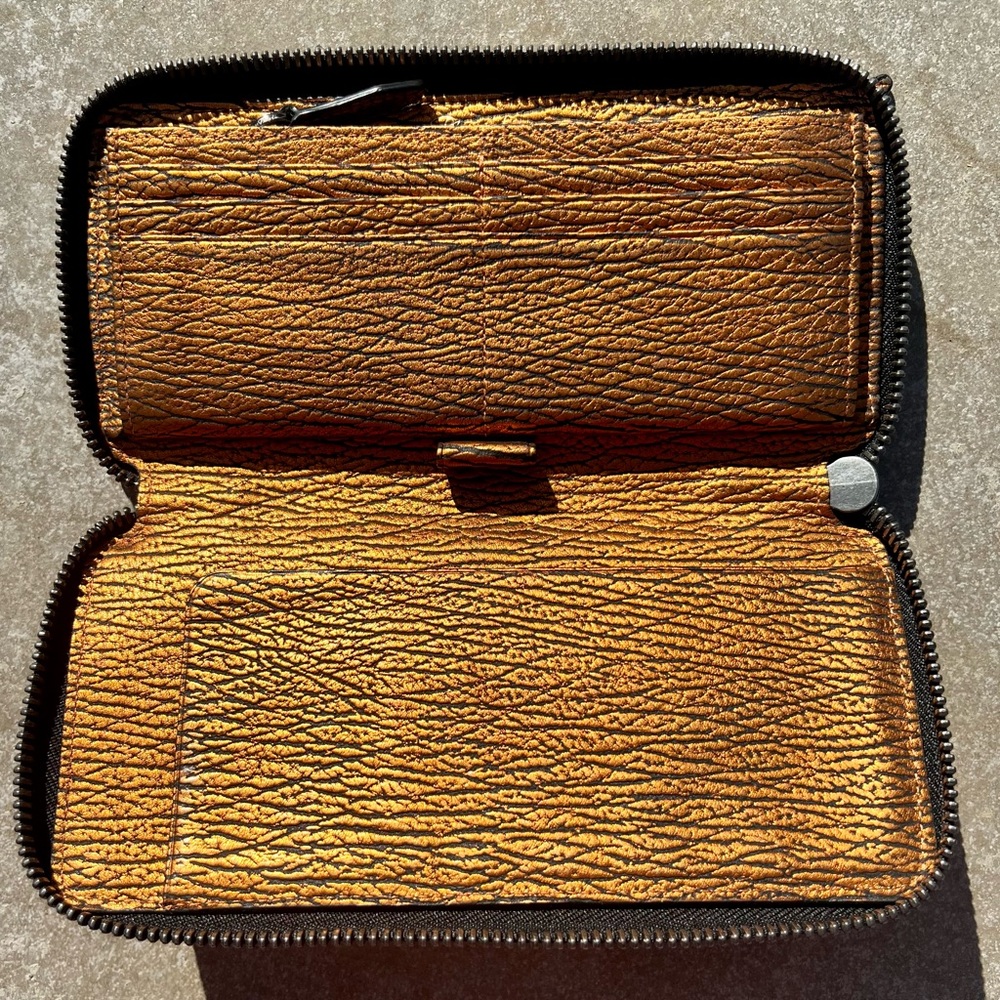 3.1 Phillip Lim Metallic Burnt Orange Zip Around Wallet.